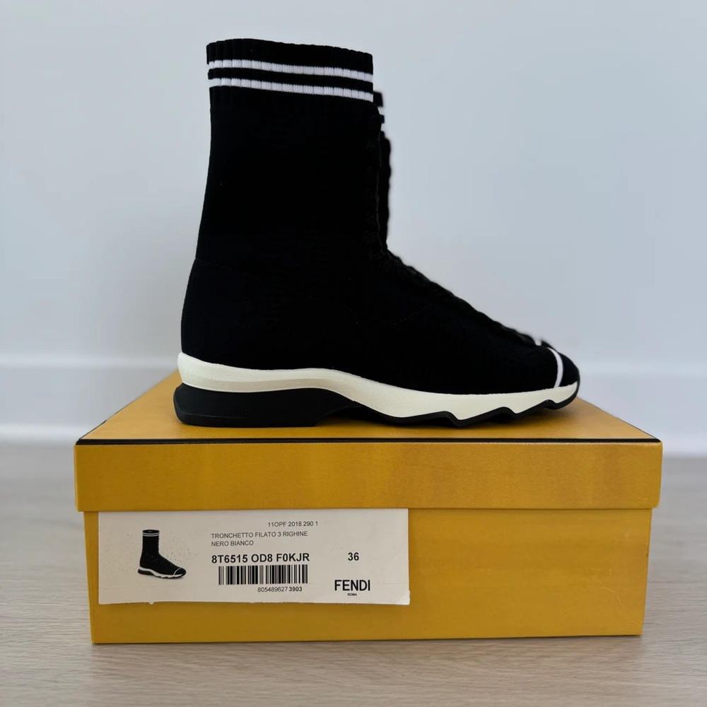 New Fendi Black Knitted Sock Sneakers